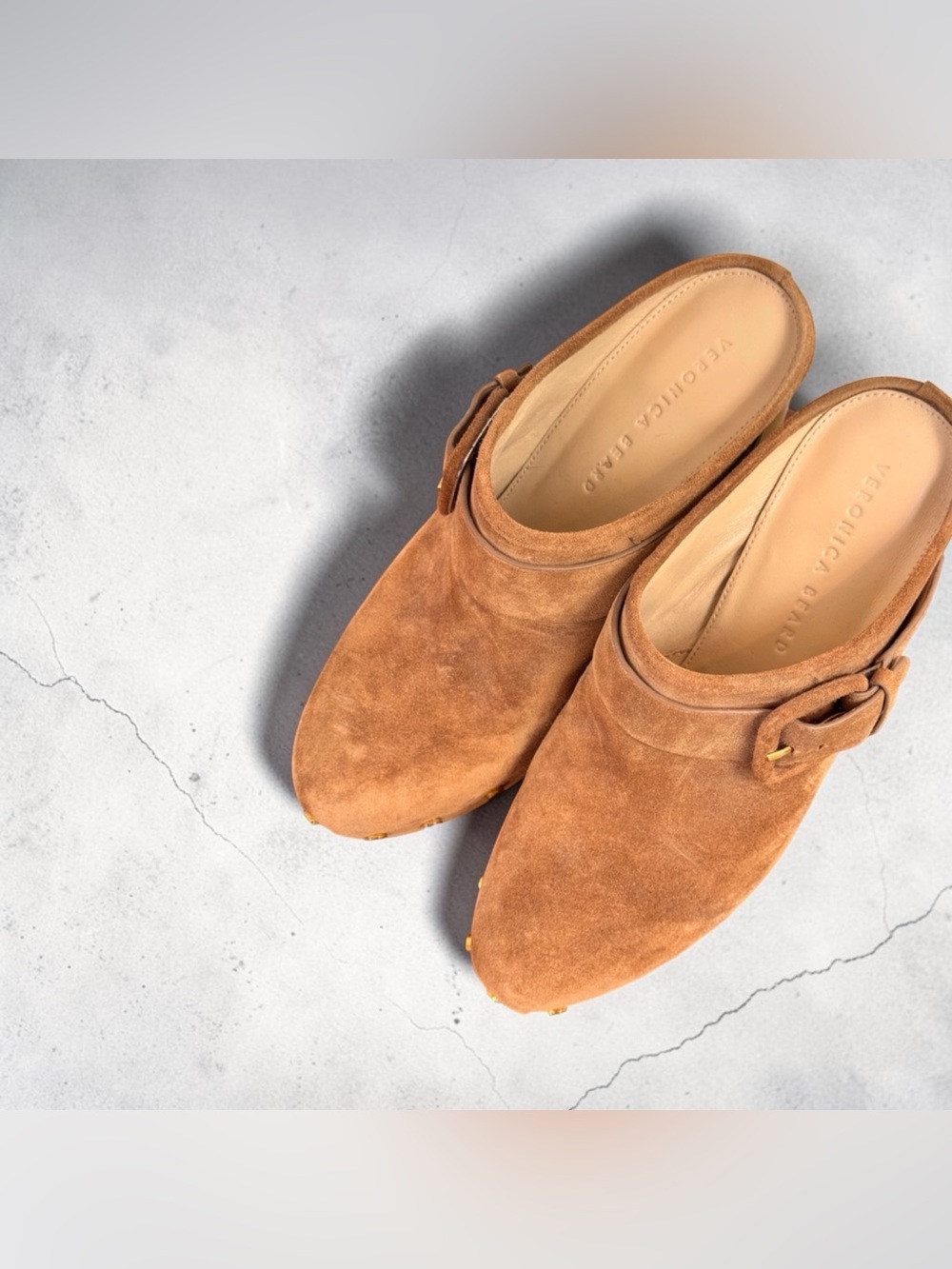 Veronica Beard Dacey Suede Buckle Clog in Chestnut Brown